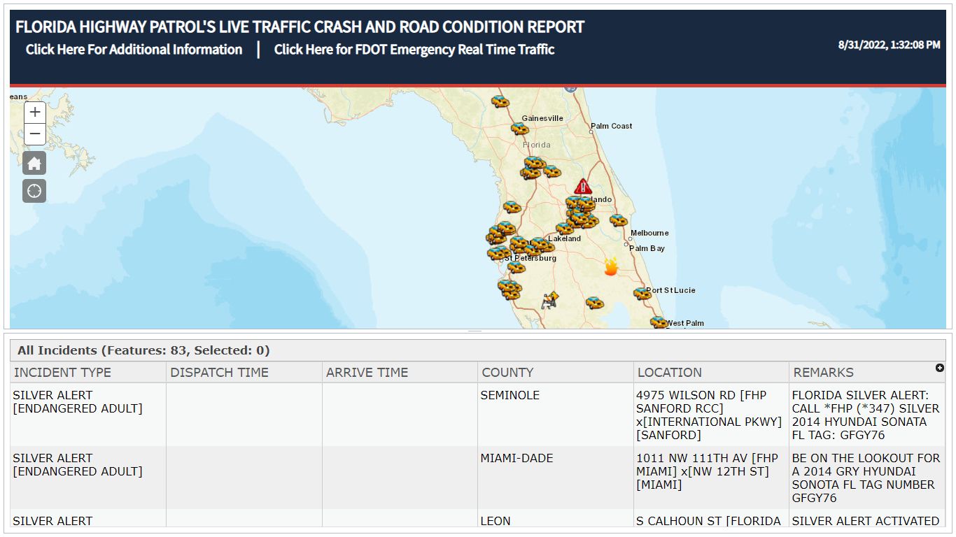 Florida Highway Patrol Current Traffic Incidents